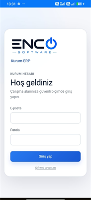 Enco ERP mobil giriş ekranı